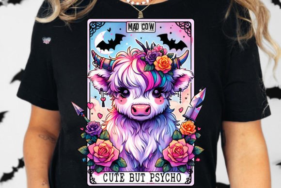 Pastel Goth Highland Cow PNG Tarot Card